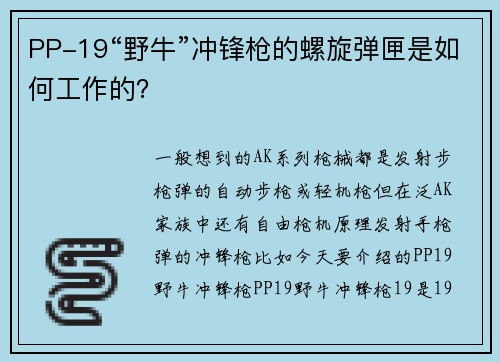 PP-19“野牛”冲锋枪的螺旋弹匣是如何工作的？
