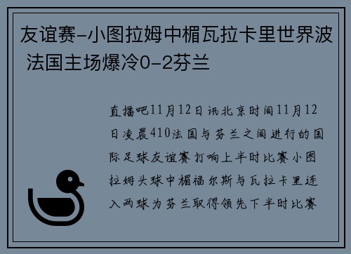 友谊赛-小图拉姆中楣瓦拉卡里世界波 法国主场爆冷0-2芬兰